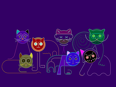group of cats animal cat cats design different group illustration illustrations line art mix mixed pet tomcat various
