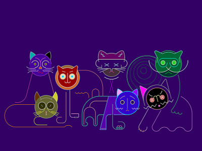 group of cats animal cat cats design different group illustration illustrations line art mix mixed pet tomcat various