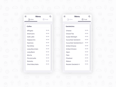 Daily UI #043 - Food/Drink Menu dailyui design light menu minimal mobiledesign shot table ui