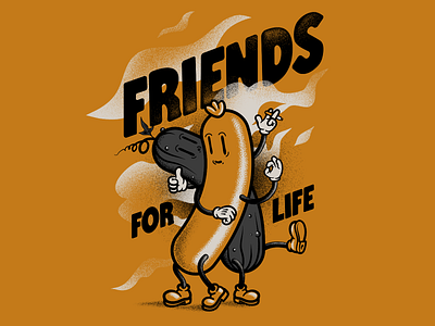 Friends for life affinity designer cartoon cucumber friendsforlife illustration retro rubberhose sausage vector