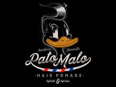 Pato Malo Barbershop Pomade barber black branding cartoon duck illustration logo retro rubber hose rubberhose vector