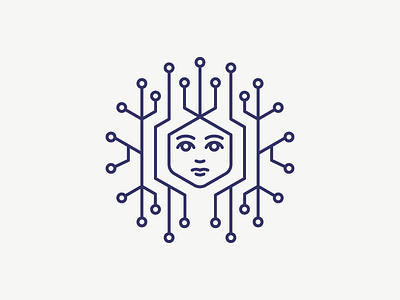 Tech Medusa blue digital face head line logo medusa tech technology tree woman