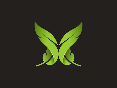 Butterfly made from 2 leaves/feathers butterfly feather feathers green icon leaf leaves logo