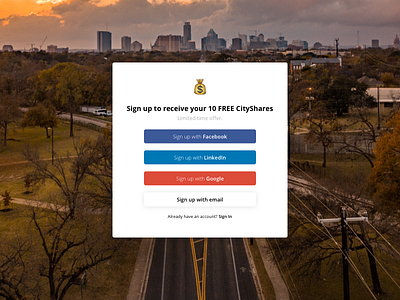 CityShares Sign Up - Digital Town blockchain city crypto shares