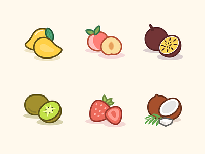 Fruit Icon Set coconut icon illustration line mango peach strawberry