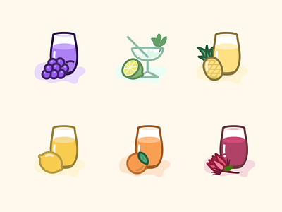 Juice Icon Set grape icon illustration juice juices line orange pineapple