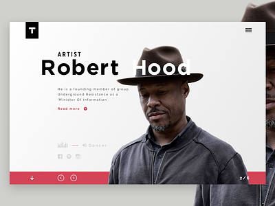 Techno artist - Robert Hood artist clean header minimal music robert hood techno ui ux