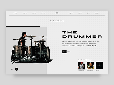The Drummer clean drummer header landing page minimal music ui ux