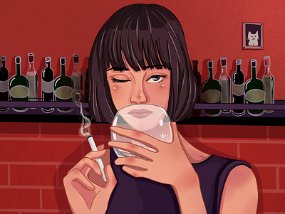 Drinking and Smoking character design illustration procreate
