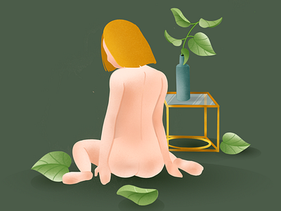 Naked Girl with plants