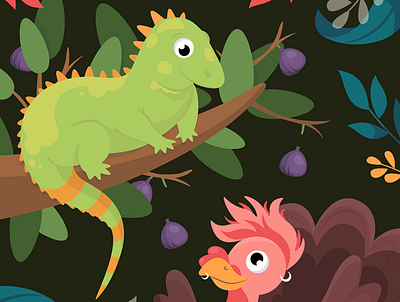 I letter animals cartoon cute iguana illustration jungle turkey