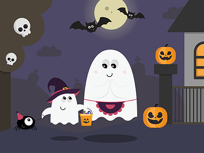 Halloween is coming cartoon cute ghost halloween illustation treat trick