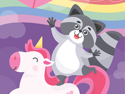 Є Letter alphabet cartoon character cute illustration raccoon unicorn