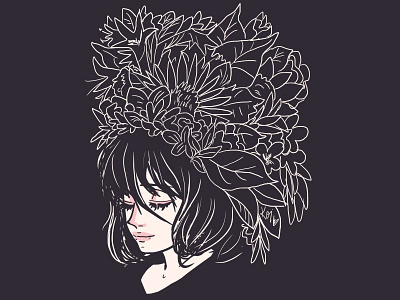 Flowers beautiful crown crown of flowers flowers hair hairdress illustration leaves peaceful serene subtle woman