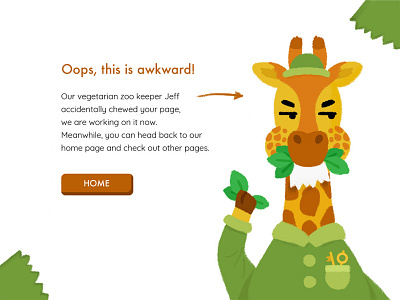 Zoo 404 page 404page chew childrens illustration giraffe illustration leaves uidesign website zoo