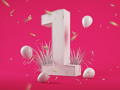 One year 3d balloons c4d design digital number photoshop pink render vray