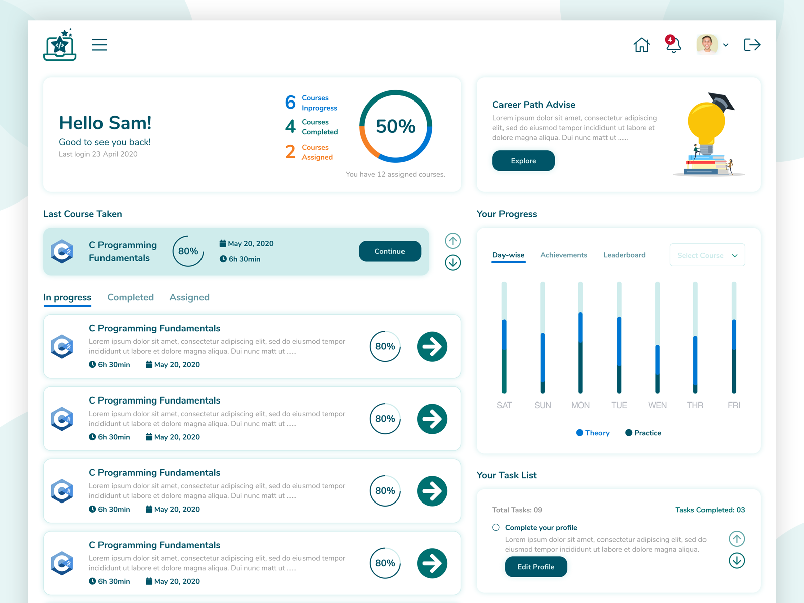 E Learning Student Dashboard By Shoaib Ahmad On Dribbble