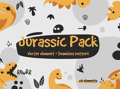 Jurassic Pack element & pattern on sale ! app branding caveman character cute design dinosaur element flat fossil illustration minimal minimalism pattern prehistoric ui vector web