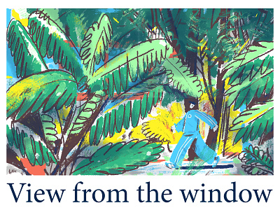 View from the window character design color drawing illustration person view windows work