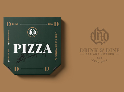 Drink and Dine Pizza Box Packaging brand design brand identity branding logo minimal packaging design pizza box design visual identity