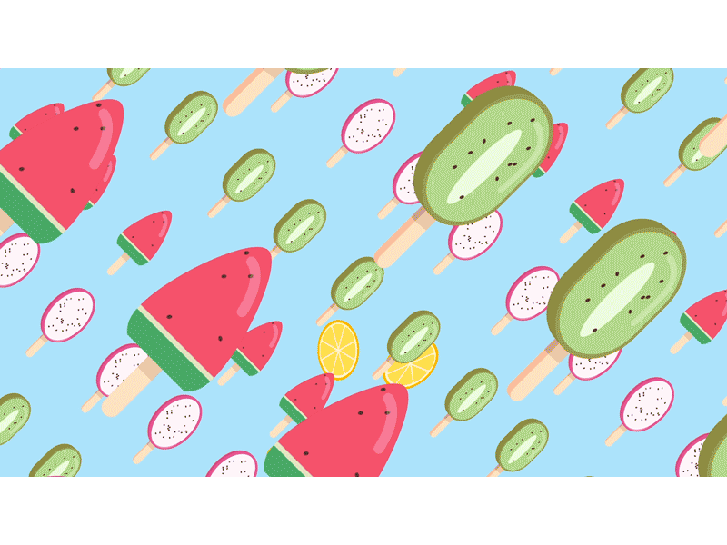Popsicles animation dragonfruits fruits icecream kiwi orange popsicle watermelon