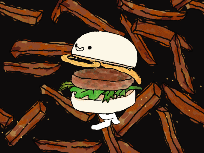Bao Burger adobe aftereffects anmation burger character foodporn frenchfries gif motiongraphic run