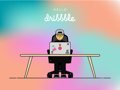 Hello Dribbble! desk dribbble fluorescent gradient hello illustration
