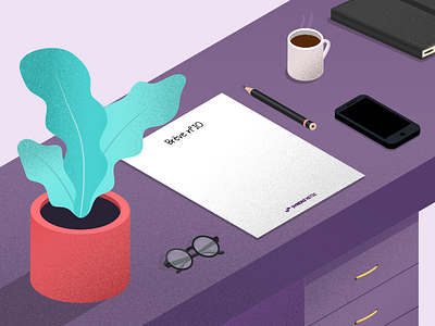 Isometric Desk book coffee cup desk glasses illustration isometric paper phone plant