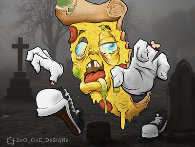 Zombie Pizza Party digital art hand drawn procreate
