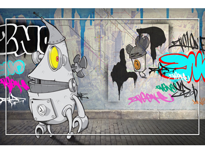 Robots Day Out Full digital art digital graffiti hand drawn illustration illustrator photoshop vector