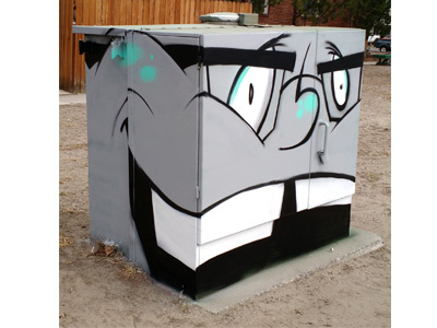 Happy Box character graffiti mural spray paint