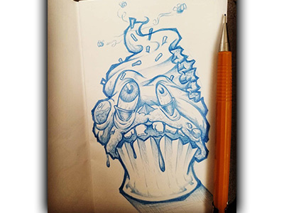 Zombie Cupcake drawing non photo blue practice