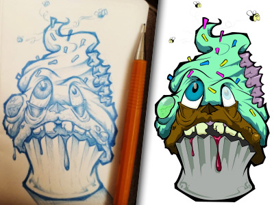 Zombie Cakes character cupcake hand drawn hand vectored illustrator zombie