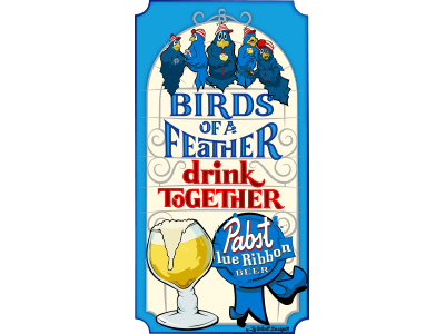 Pbr Birds Of A Feather Bar Sign advertising branding digital art hand drawn hand vectored illustration illustrator typography