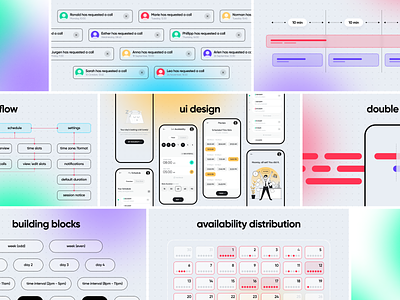 UX Case Study availability blur booking calendar case study color deck flow glassmorphism gradient illustration mobile pitch presentation slides support time ui ux wireframe