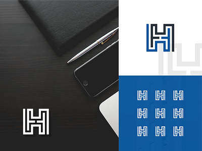 Letter H Labyrinth Logo Design abstract alphabet black blue branding business design font h icon illustration labyrinth letter logo logotype monogram shape type typography vector