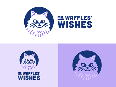 Mr. Waffles' Wishes animal branding care cat cats clean design illustration logo meow minimalist nonprofit organization pet purple typography vector waffles wishes