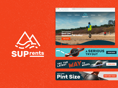 SUPrents - Branding, Web Design, and Collateral Materials ad branding collateral email logo onewheel print rent ride surf ui ux web website