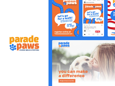 Parade of Paws - Branding, Collateral & Landing Page Design adobe branding design dogs graphic design icons illustration media poster social ui ux web xd