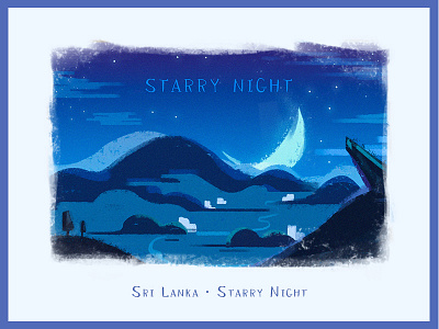 Starry Night illastration lanka moon night sri stars