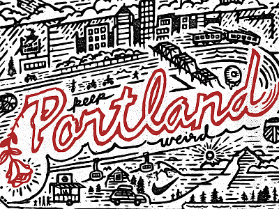 Keep Portland Weird city graphic design hand drawn illustration linework mountains portland type typography