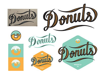 Donuts badge branding design donuts food lettering logo patch script typography