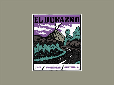 El Durazno coffee illustration label lettering packaging printmaking woodblock