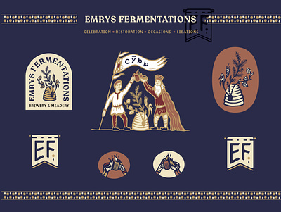 Emrys Fermentations badge beer brand brand identity branding brewing color illustration mead merch monogram patch wordmark