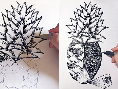 Hand-painted pineapple drawing a picture fine point hand painted pineapple