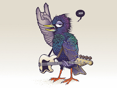 Rock Starling affinity designer bass player bassist bird character design illustration mosh starling vector