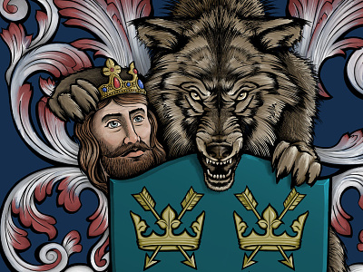 Wolf and the King - Bury St Edmunds Coat of Arms bury st edmunds coat of arms heraldic illustration king suffolk tshirt tshirt art tshirt design wolf