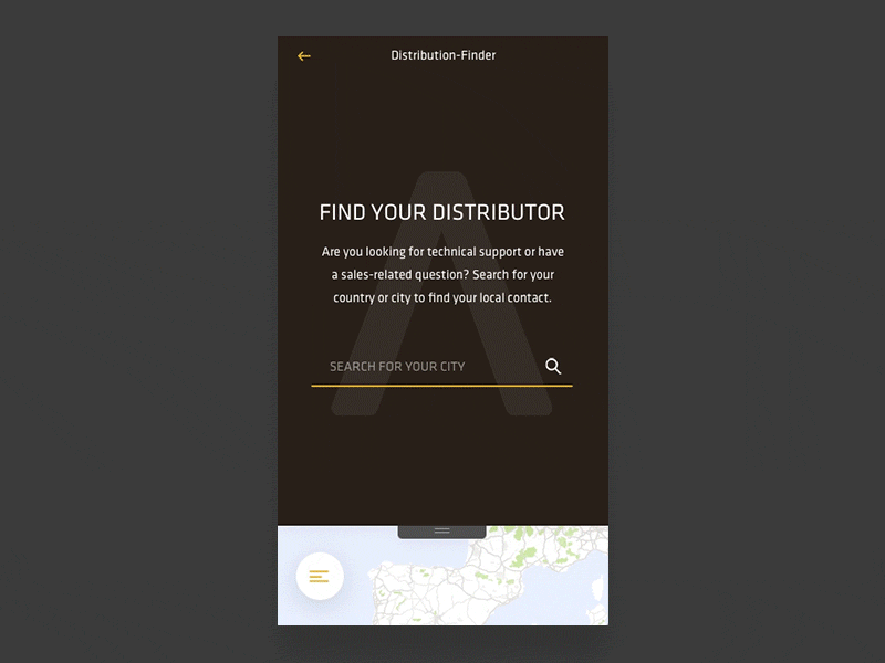 Distribution Finder app card finder interactive loader map mobile responsive search store swipe ui