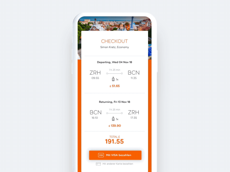 easyJet Mobile App – Redesign Concept – Checkout Animation airline airplane app booking concept easyjet flight mobile product redesign travel