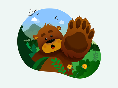 Hello Dribble! 401 app bear character design flowers green illustration paw vector wildlife